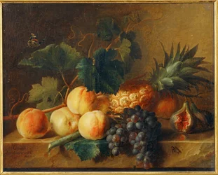 Stillleben mit Pfirsichen und Ananas