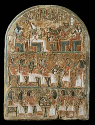 Stele mit der Familie von Arinefer, aus seiner Grabkapelle in Deir el-Medina