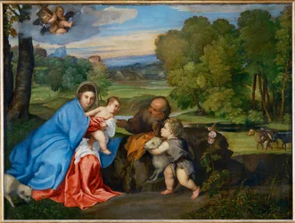 Die Heilige Familie mit dem jungen Johannes dem Täufer in einer Landschaft