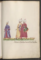 Der Serail der Sultanin: Eunuch mit zwei Dienern, die Pferdedecken tragen