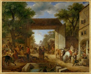 Ein Jahrmarkt vor dem Tor einer Herberge