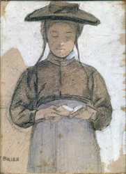 Junge Walliserin liest in ihrem Messbuch