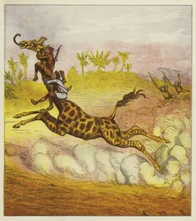 Die kühnen Brüder entkommen den Gorillas, indem sie auf einer Giraffe reiten