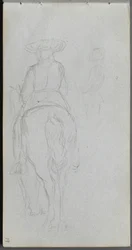 Skizzenbuch, Seite 19: Studie einer Figur zu Pferd von hinten gesehen