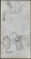 Skizzenbuch, Seite 63: Figuren in einem Hof