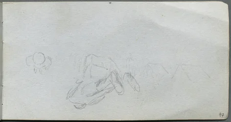 Skizzenbuch, Seite 97: Studie von Figuren, Gebäuden
