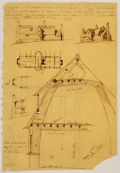 Ansicht, Plan und Detail des Hauses
