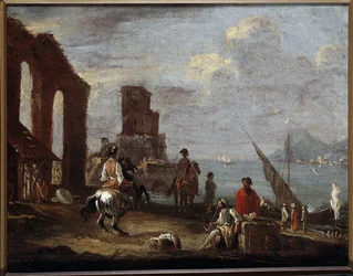 Landschaft mit Ruinen am Meer