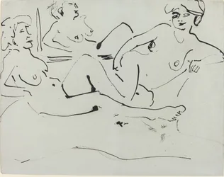 Dodo und eine ältere Frau, die vor einem Spiegel liegen, 1909