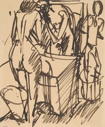 Akt mit Spiegel, vor einem Waschbecken stehend, 1908-1910