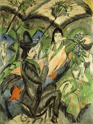 Paar unter japanischen Sonnenschirmen, 1902