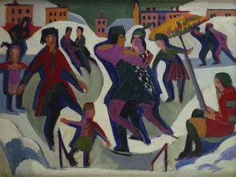 Eislaufbahn mit Schlittschuhläufern, 1925
