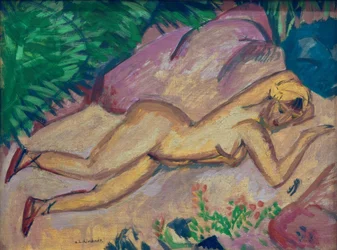 Liegendes Mädchen am Strand