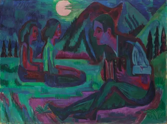 Nachtmond; Akkordeonspieler im Mondlicht