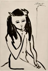 Ohne Titel (Fränzi als Akt, die Hand am Kinn)
