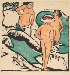 Frauen baden zwischen weißen Steinen, 1912