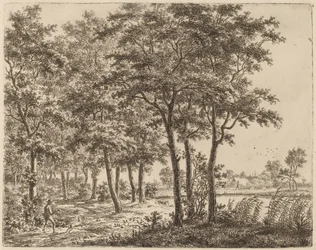 Landschaft mit einem Bauern, der Brennholz trägt