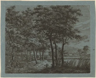 Landschaft mit einem Bauern, der Brennholz trägt