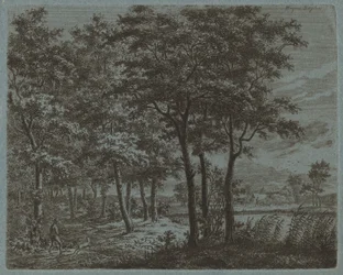 Landschaft mit einem Bauern, der Brennholz trägt, ca. 1800