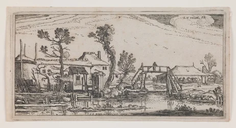 Bauernhof hinter einem Kanal, aus der Serie "Zehn längliche Landschaften"