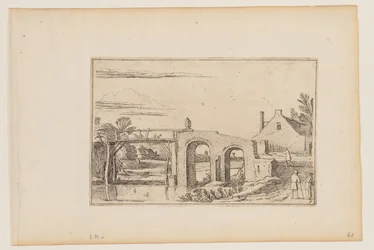 Pfad rechts von einer Holz- und Steinbrücke