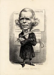 Flugblatt - Illustration von Etienne Carjat (1826-1906): Medizin, Gesundheit, Wohltätigkeit, Anatomie, Plakate - Chirurg, Velpeau Alfred (1795-1867)