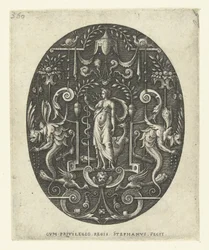 Juno mit einem Pfau zu ihren Füßen. Ovale mit Göttern, umgeben von Grotesken (Serientitel)