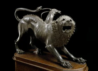 Etruskische Kunst: Die von Bellerophon verwundete Chimäre von Arezzo - Bronzeskulptur, 400-350 v. Chr. - Archäologisches Museum Florenz - Chimäre von Arezzo - Etruskische Bronzeskulptur, H. 65 cm, 400-350 v. Chr. - Florenz, Museo Archeologico