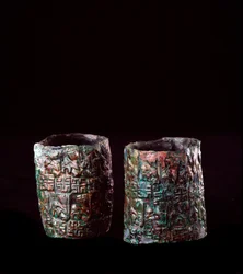 Etruskische Zivilisation: Bronzedekor-Armbänder aus dem Grab des Bronzekarrens in Vulci, 680-670 v. Chr.