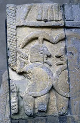 Etruskischer Krieger auf einem Sarkophag des Nationalmuseums von Tarquinia.