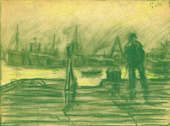 Am Hafen an einem nebligen Tag