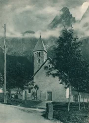 Kapelle und Pala-Gruppe, San Martino di Castrozza, Dolomiten, Italien, 1927