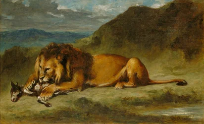 Löwe verschlingt eine Ziege, ca. 1850