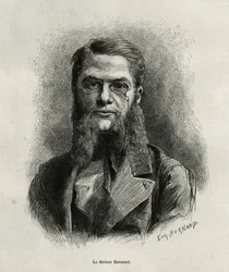 Porträt von Dr. Harmand, Gravur von Eugene Burnand, zur Illustration der Geschichte von Laos und den wilden Bevölkerungen Indochinas von Dr. Harmand, 1877, veröffentlicht in Le tour du monde, unter der Leitung von Edouard Charton