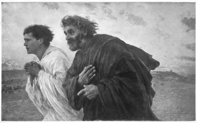 Die Jünger Petrus und Johannes laufen zum Grab am Morgen der Auferstehung, ca. 1898