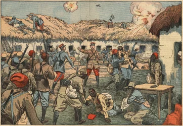 Kolonialtruppen befreien den Aoulay (Aoulai) Posten in Marokko unter Hauptmann Duboin. Illustration von Damblans. In „Le Pèlerin“ vom 7. Juni