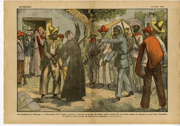 Illustration von Eugene Damblans (1865-1945) in Le Pelerin, 24/07/27 - Verfolgungen in Mexiko - Religion Glaube, Revolution, Mexiko, Katholizismus - Beichte
