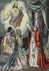 Papst Pius IX. führt die Feier der sozialen Herrschaft Jesu Christi ein, Zeichnung von Damblans aus der französischen Zeitung "Le Pelerin" vom 3. Januar