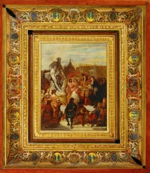 In den Gärten von Versailles, Puget präsentiert seine Statue von Milon von Kroton König Ludwig XIV