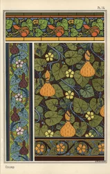 Kürbis in Tapeten-, Glas- und Stoffmustern