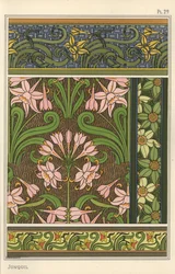 Jonquille, Narcissus jonquilla, als Designmotiv in Tapeten- und Stoffmustern