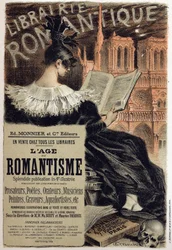 Literatur. Romantische Buchhandlung. Plakat von Eugene Grasset für den Herausgeber Monnier, Frankreich, ca. 1890