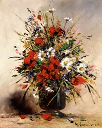 Wilde Blumen in einer Vase (Feldblumen). Gemälde von Eugene Henri Cauchois (1850-1911 Französisch) Privatsammlung