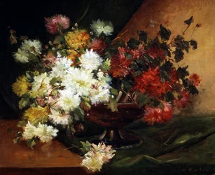 Stillleben mit Astern. Gemälde von Eugene Henri Cauchois (1850-1911) Privatsammlung.
