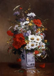 Vase mit Mohnblumen und Gänseblümchen