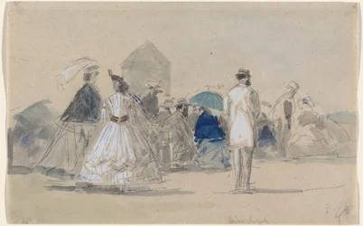 Reifröcke am Strand, um 1865