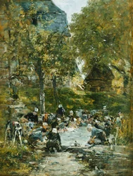 Wäscherinnen am Flussufer; Laveuses au Bord de la Riviere, ca. 1877-1881