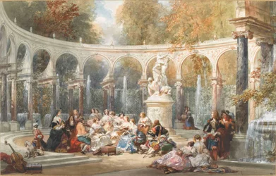 Gesellschaft im Bosquet de la Colonnade im Garten von Versailles