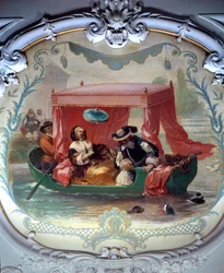 Spaziergang auf dem Wasser. Boot mit Baldachin