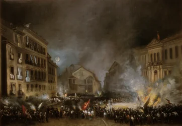 Episode der Revolution von 1854 an der Puerta del Sol in Madrid